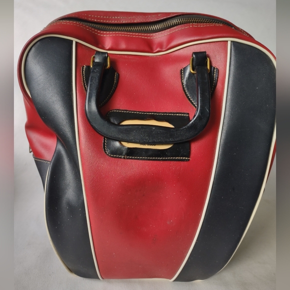 Vintage Clark "Naugahyde" Red Black Bowling Ball Bag Mid Century Chicago Retro - Picture 2 of 13